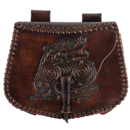 Gürteltasche aus Leder mit Drachen-Prägung, Braun