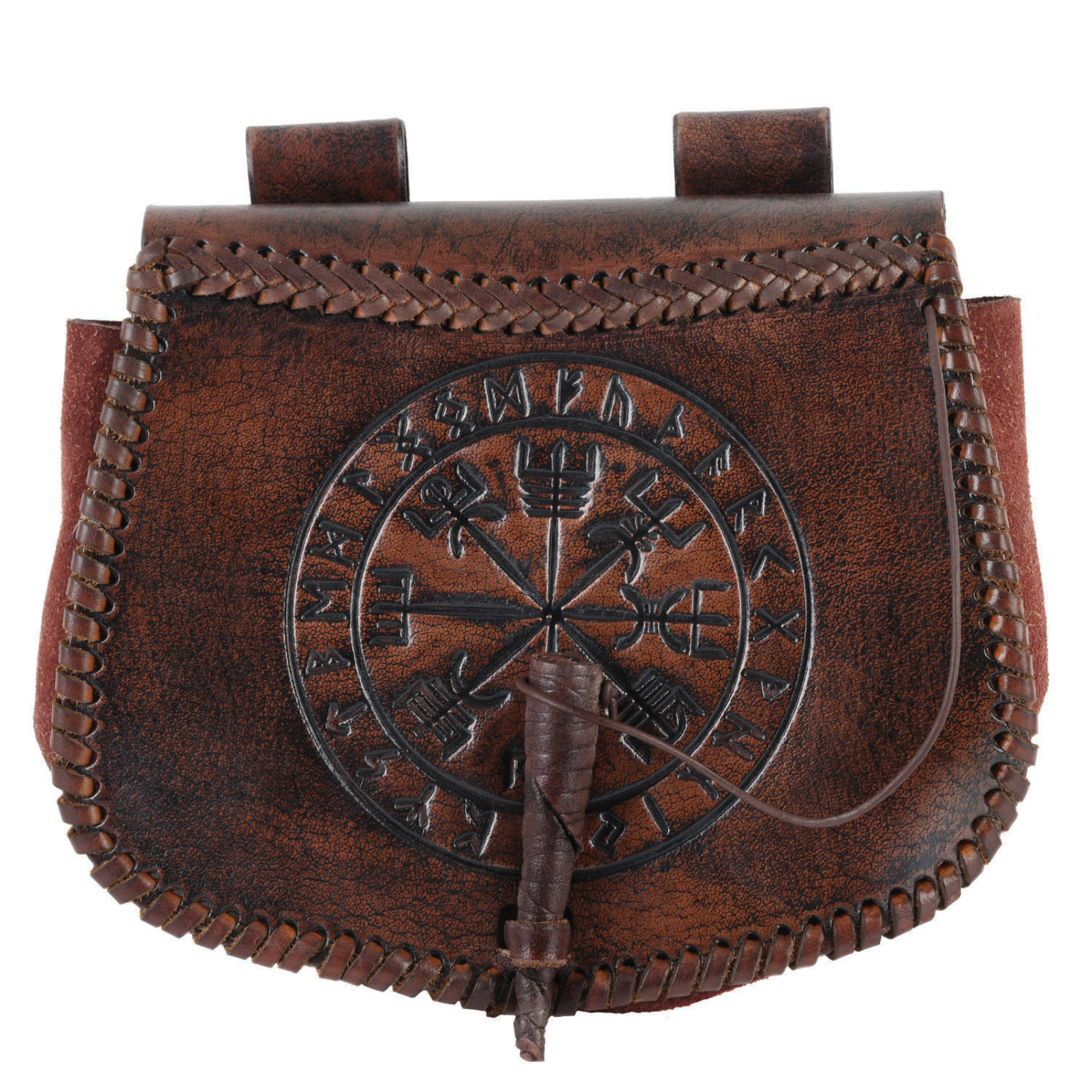 Gürteltasche aus Leder mit Vegvísir-Prägung, Braun