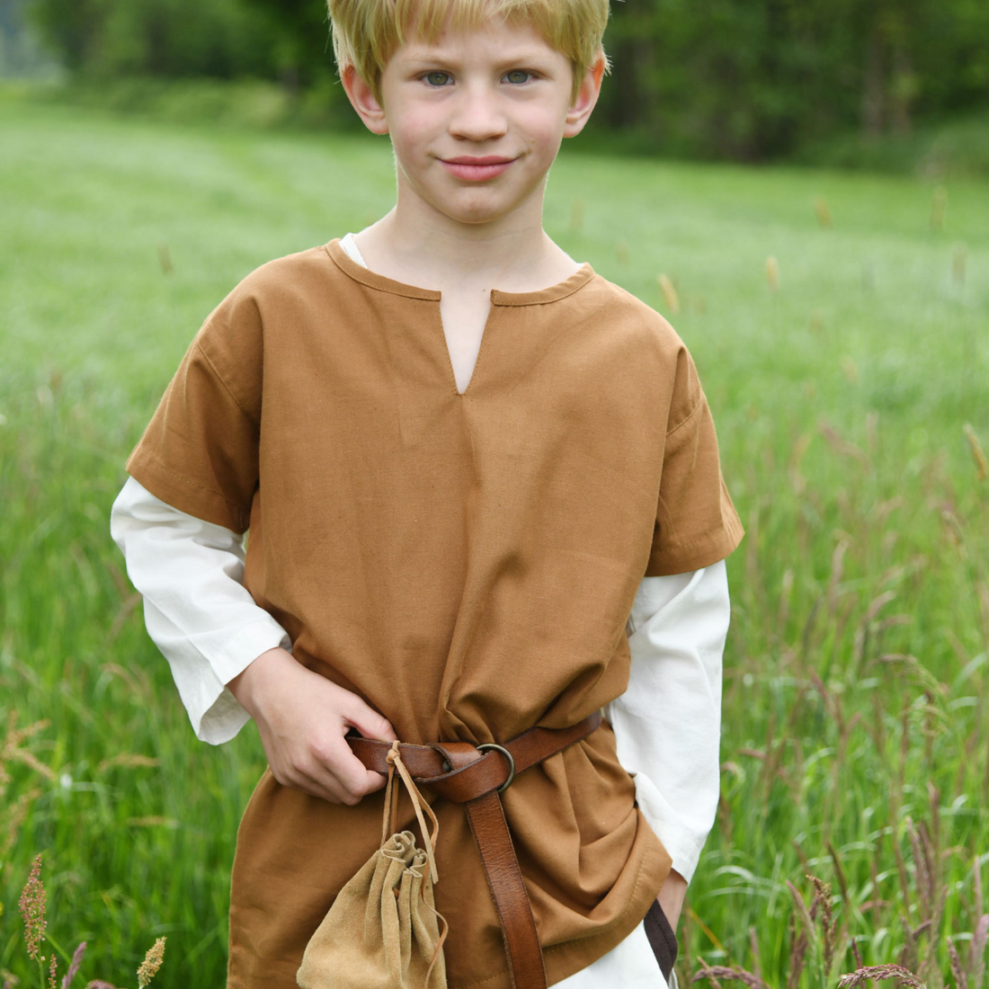 Kinder Mittelalter-Tunika Linus, kurzarm, beigebraun