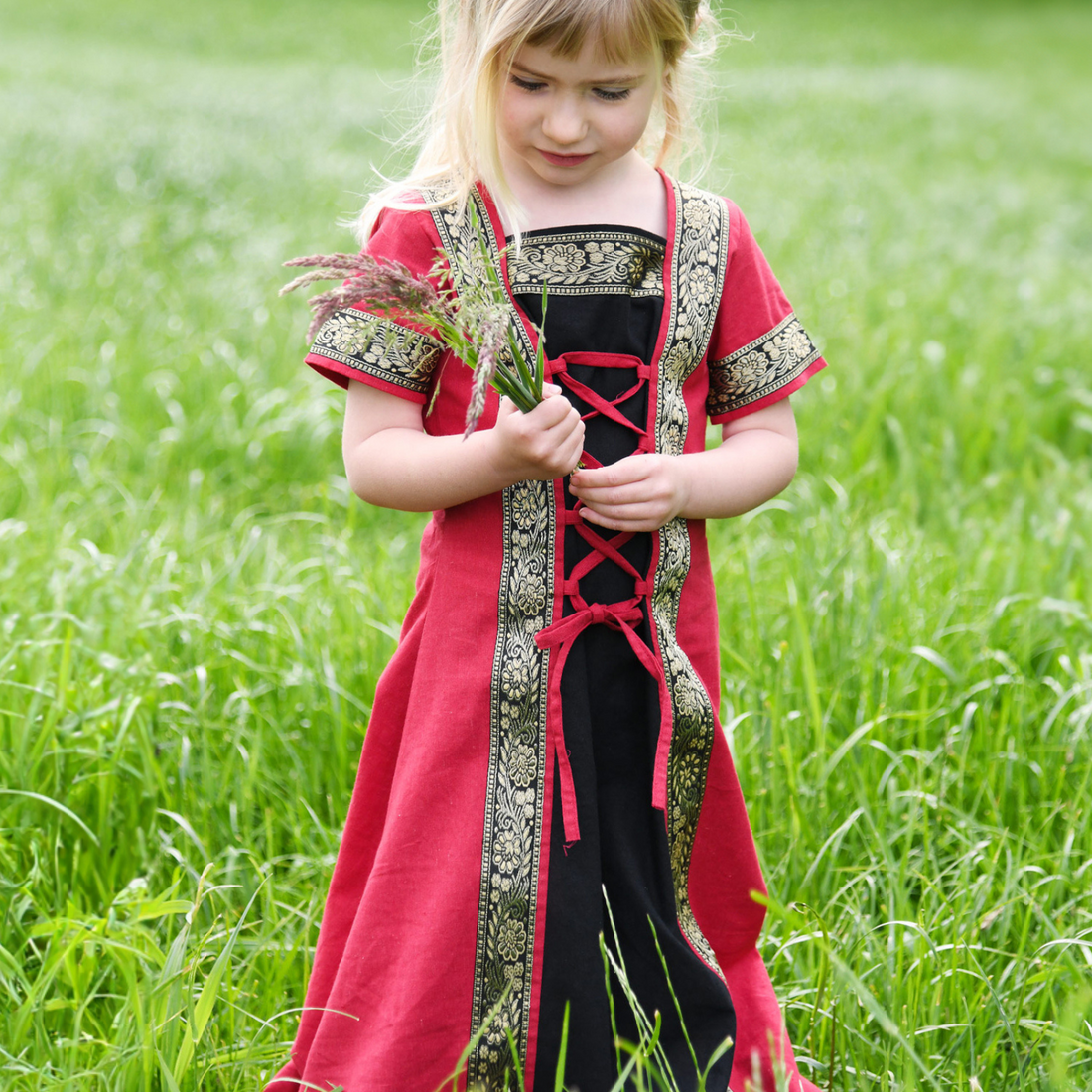 Kinder Mittelalterkleid Eleanor, kurzarm, rot/schwarz