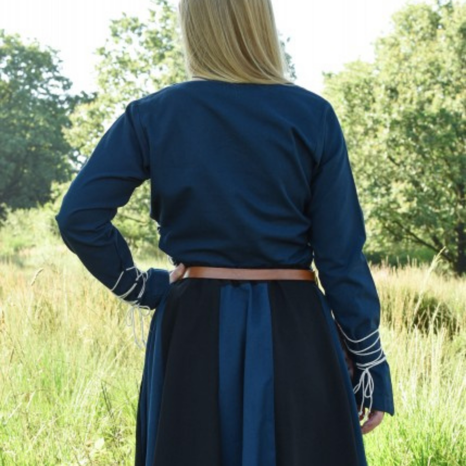 Mittelalter Bluse Aila mit Schnürung, blau