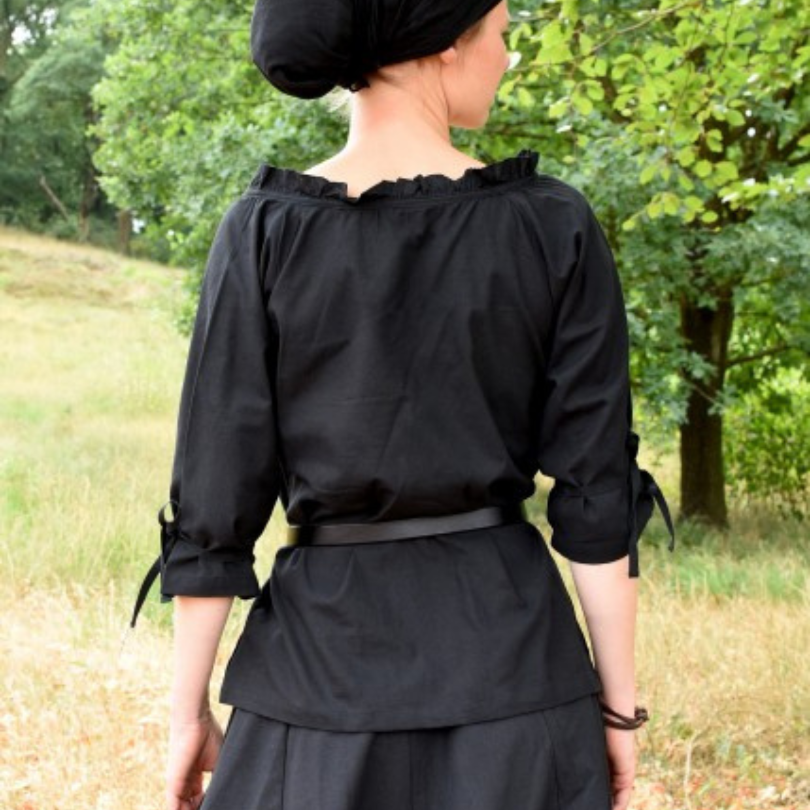 Mittelalter Bluse Birga mit 3/4 Arm, schwarz