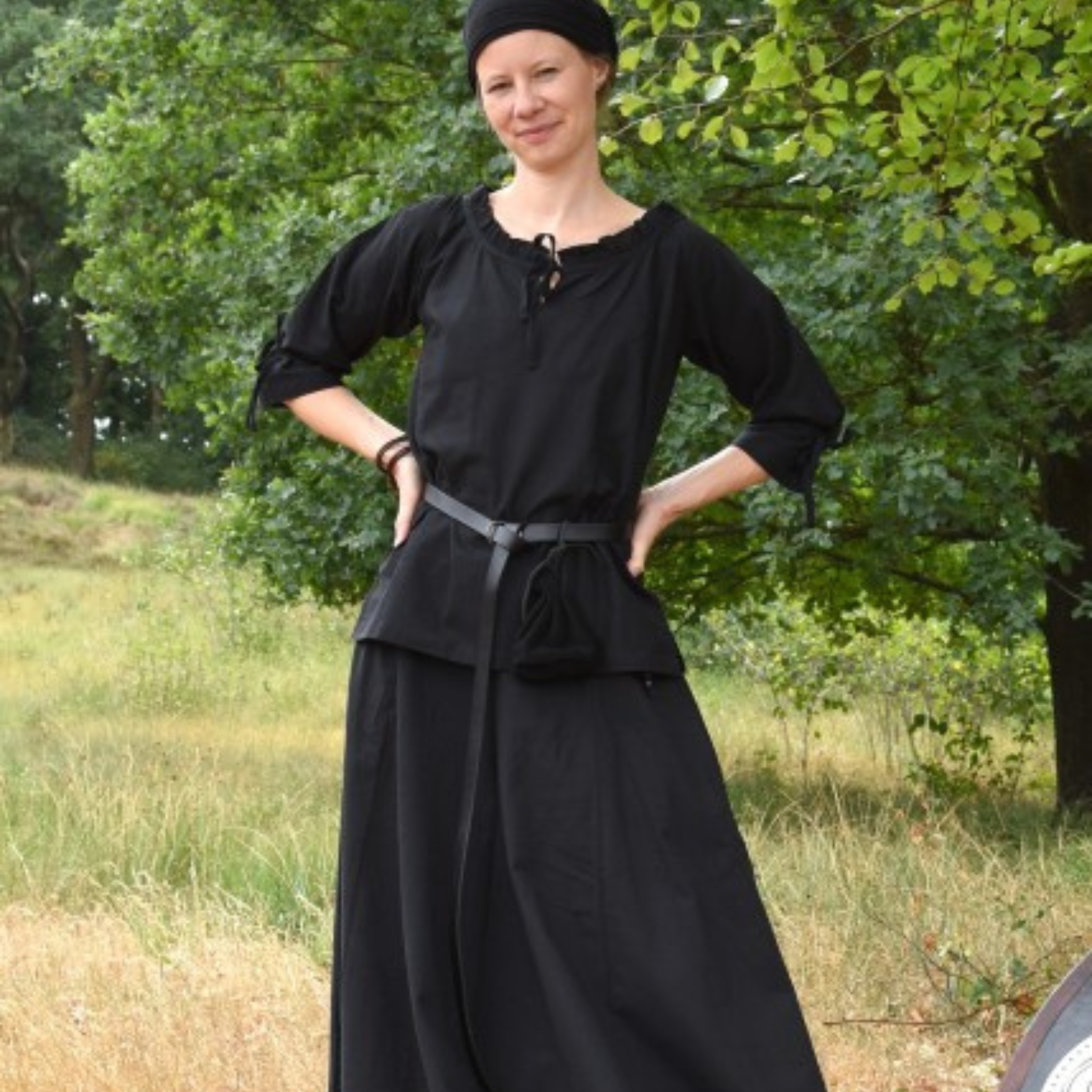 Mittelalter Bluse Birga mit 3/4 Arm, schwarz