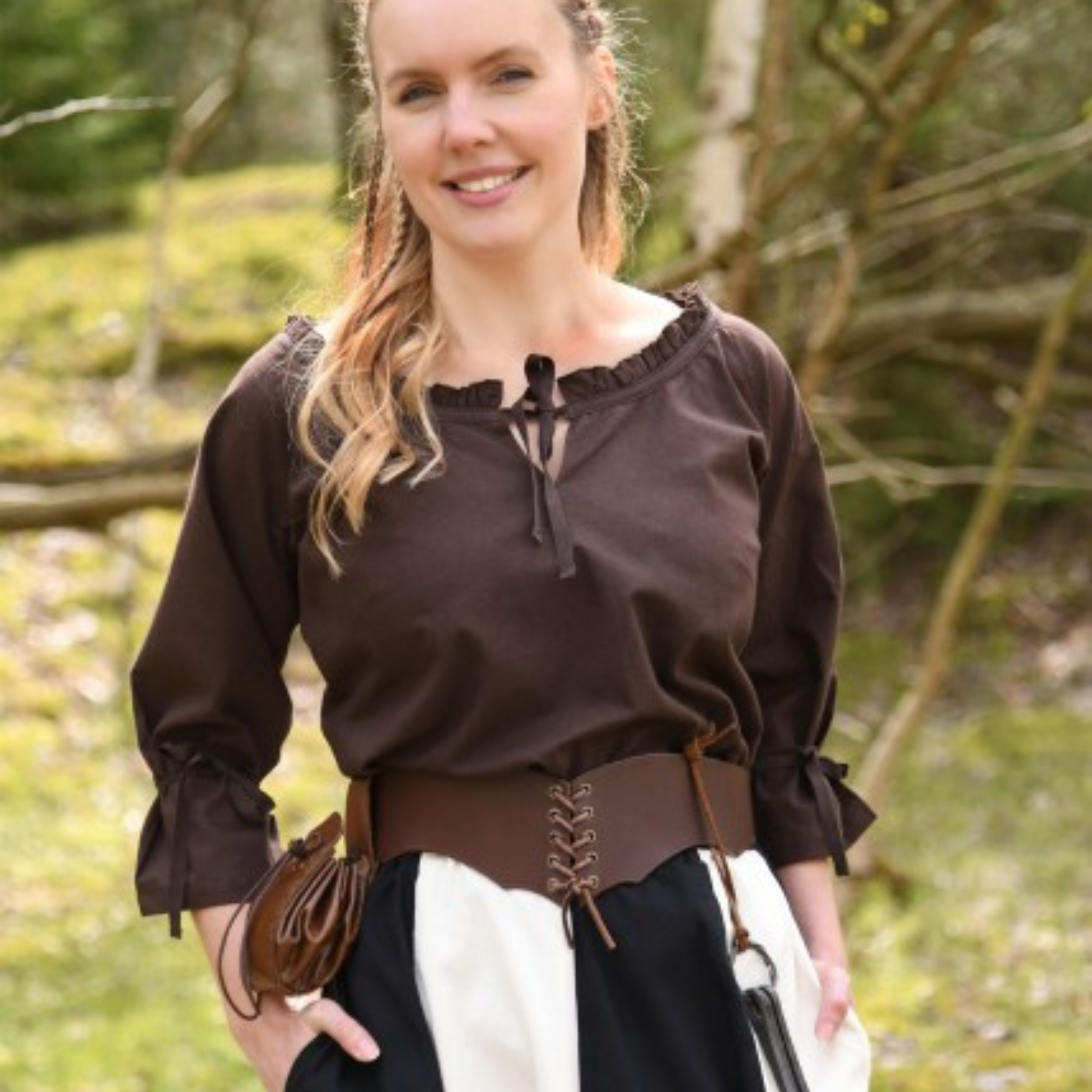 Mittelalter Bluse Birga mit 3/4 Arm, braun