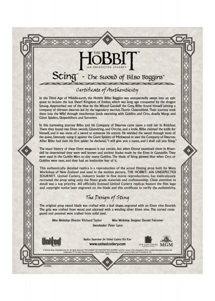 Der Hobbit - Bilbo Beutlins Stich, das Schwert &amp; Scheide