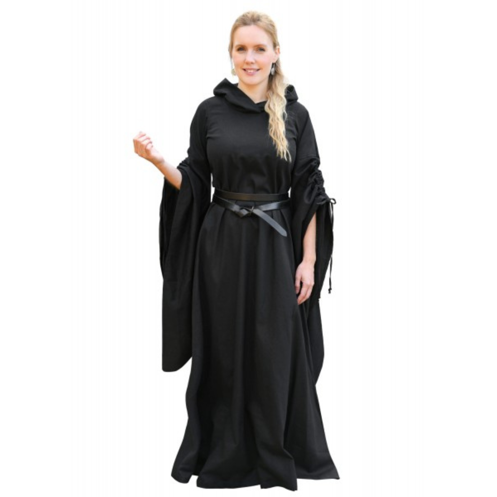 Mittelalter Kleid Isra mit Trompetenärmeln, schwarz