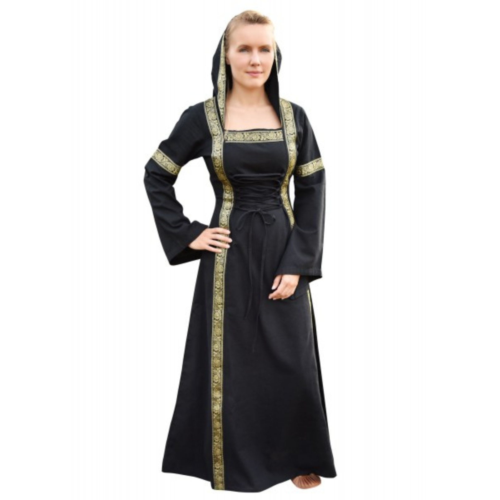 Mittelalterkleid Eleanor mit Kapuze, schwarz