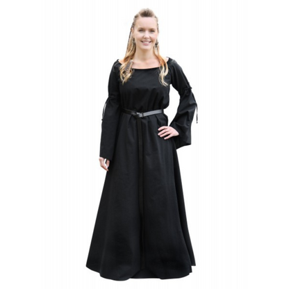 Mittelalter-Unterkleid Burglinde mit Trompetenärmeln, schwarz 