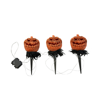 EUROPALMS Halloween Kürbisse mit Erdspieß, 3er-Set, 39cm