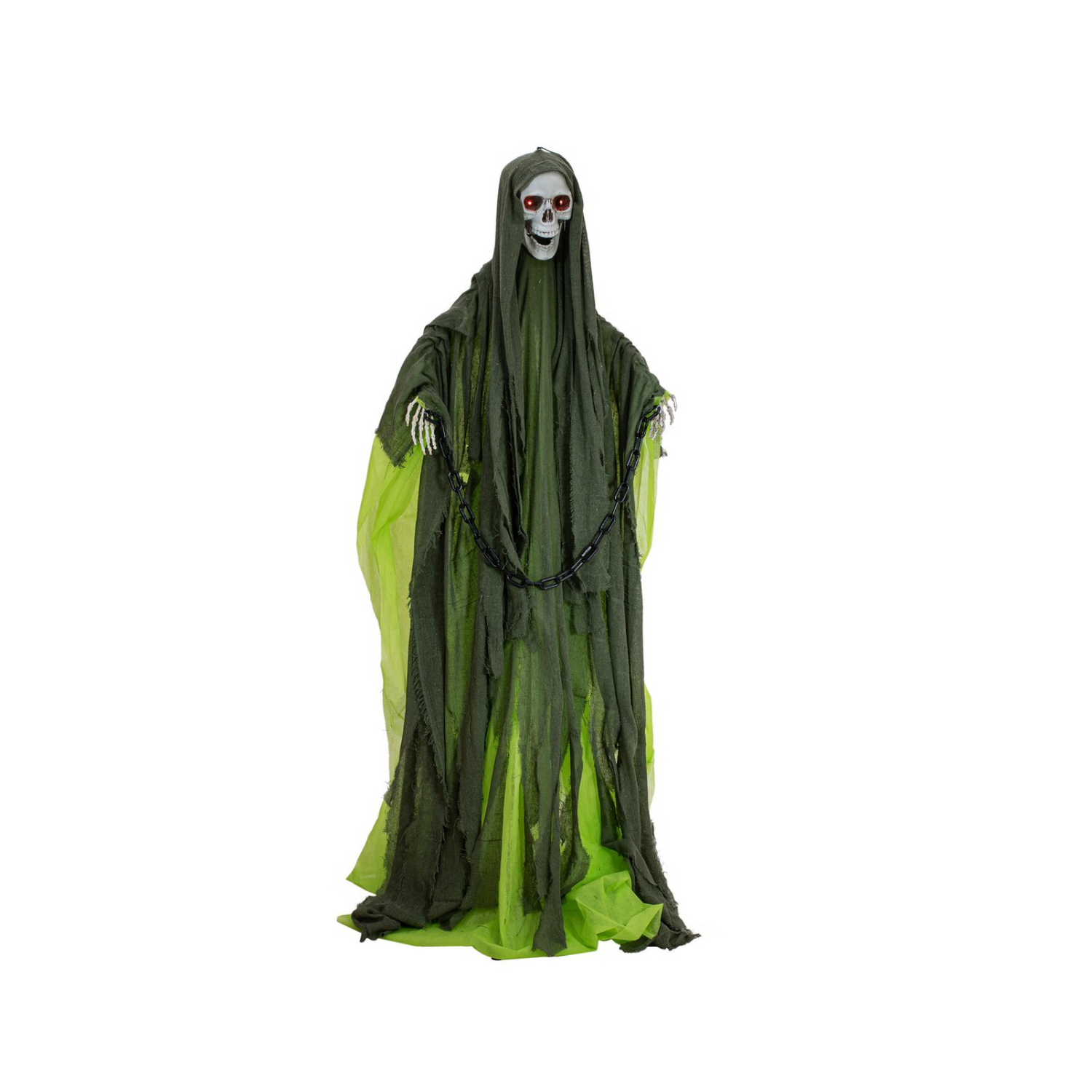 EUROPALMS Halloween Figur Skelett mit grünem Umhang, animiert, 170cm