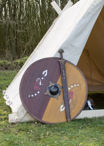 Wikinger Rundschild, aus Holz, mit nordischem Pferdemotiv