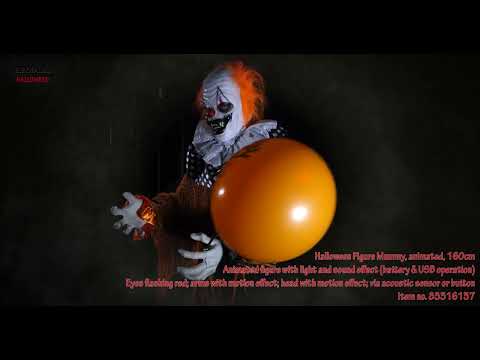 EUROPALMS Halloween Figur Clown mit Luftballon, animiert, 166cm