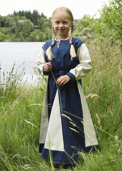 Kinder-Wikingerkleid Solveig, blau/natur