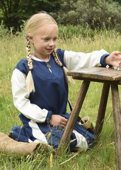 Kinder-Wikingerkleid Solveig, blau/natur