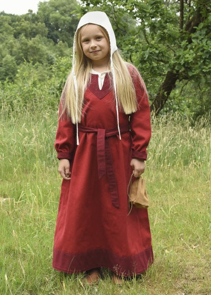 Kinder-Wikingerkleid Solveig, rot/weinrot