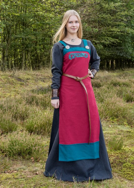 Wikinger Trägerkleid / Schürzenkleid Hilja mit Stickerei, rot