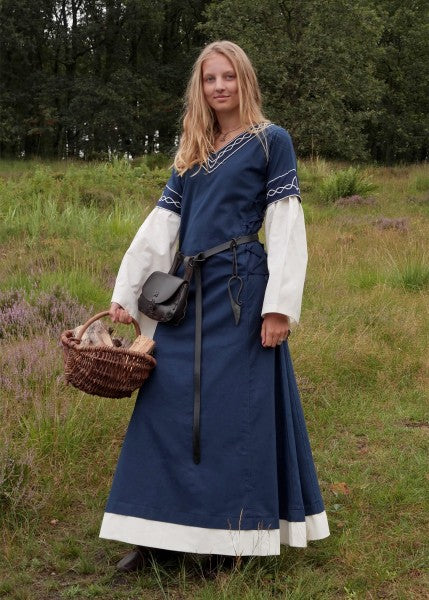 Mittelalterkleid Alvina, blau/natur