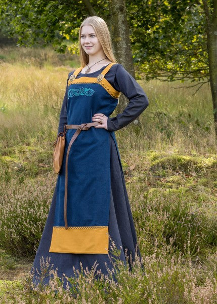 Wikinger Trägerkleid / Schürzenkleid Hilja mit Stickerei, blau