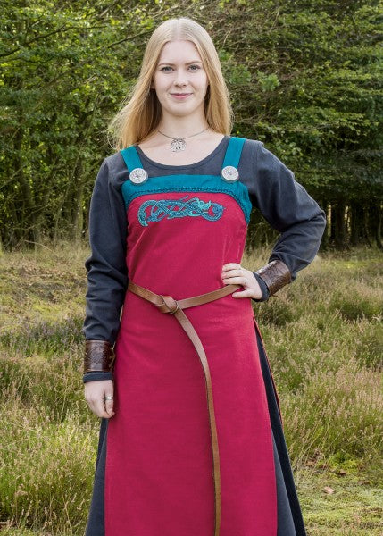 Wikinger Trägerkleid / Schürzenkleid Hilja mit Stickerei, rot