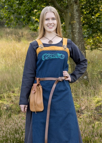 Wikinger Trägerkleid / Schürzenkleid Hilja mit Stickerei, blau