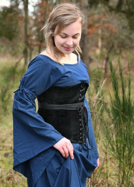 Mittelalter-Unterkleid Burglinde mit Trompetenärmeln, blau