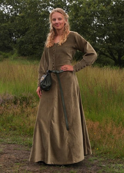 Cotehardie Isabell aus Samt, Mittelalterkleid, grün