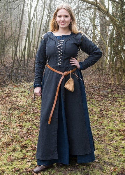 Mittelalterkleid Marit mit Schnürungen, dunkelblau