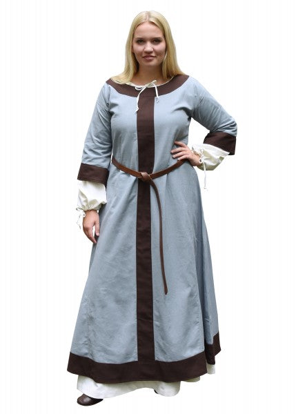 Mittelalterkleid Gudrun, blaugrau/braun